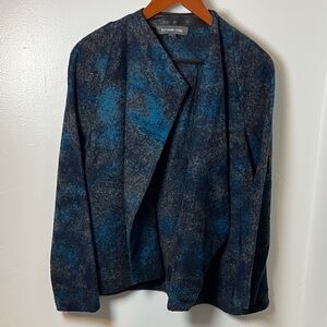 Buchanan Kang Wool Blend Blue & Gray Open Jacket Lambskin Trim w/ Pockets Sz L